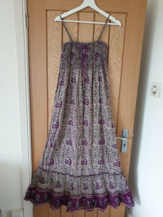 Indian Cotton Gauze Dress Maxi Kaftan Boho Vtg 70s Style S Arty Ethnic Hippie