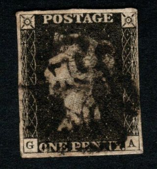 Gb Qv 1840 Penny Black,  4 Margin,  Neatly Repaired Bottom Left Hand Corner