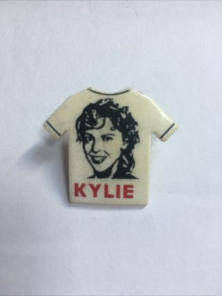 Kylie Minogue Plastic T - Shirt Shaped Pin Badge - Vintage 1980’s.