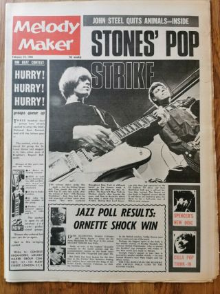 Melody Maker Newspaper Dated February 19th 1966 Rolling Stones Pop Strike Cover