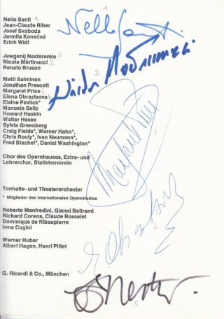 Autographed Opera Programme 1980 Zurich Margaret Price Obraztsova Nesterenko