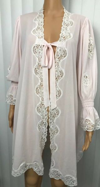Vtg 1950s 60s Amaretta Sleep Gown Size Medium Floral Lace Light Pink Nylon Nwt