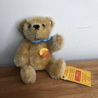 Steiff Mohair Miniature Teddy Bear Blue Ribbon 030246 Germany