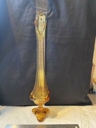 Vintage Viking Footed Amber Swung Glass Vase 18 1/2”