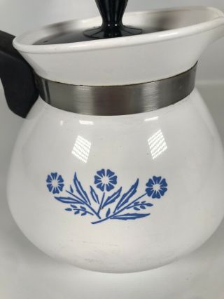 Vintage Corning Ware Coffee / Tea Pot Kettle w/ Lid - Blue Cornflower - 6 Cups 2