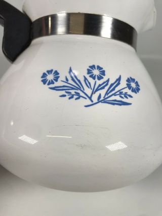 Vintage Corning Ware Coffee / Tea Pot Kettle w/ Lid - Blue Cornflower - 6 Cups 3