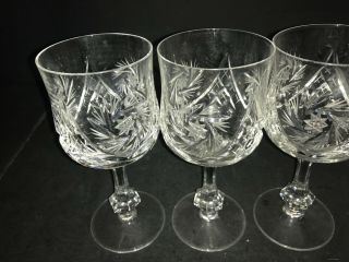 SET OF 3 CRYSTAL CUT WINE WATER GLASSES GOBLETS PINWHEEL PATTERN 7 