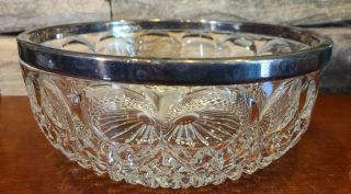 Vintage Heavy Crystal Cut Glass Serving Bowl Silver Plate Rim 3