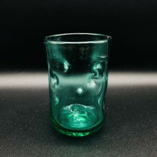 Vintage Blenko Handblown Green Glass Pinched Dimpled Tumbler 4 1/2 "