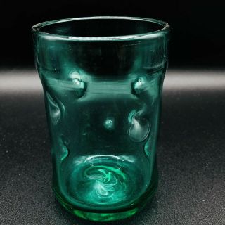 Vintage Blenko Handblown Green Glass Pinched Dimpled Tumbler 4 1/2 
