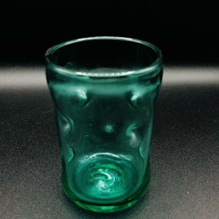 Vintage Blenko Handblown Green Glass Pinched Dimpled Tumbler 4 1/2 