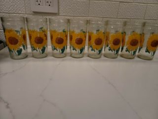 Vintage Set Of 8 Sunflower Anchor Hocking Drinking Glasses Jelly Jar Style