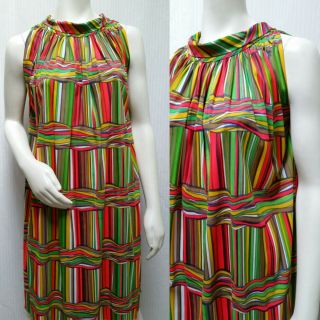 Vintage 60s Charlotta Of California Glazier Stripe Mod Tent Dress - One Size
