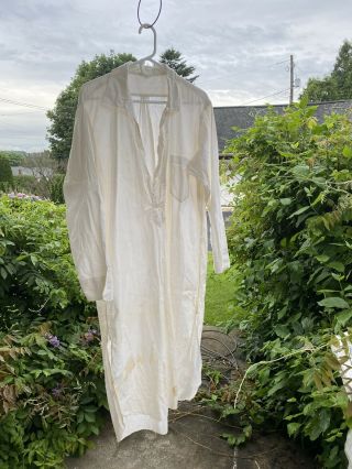 Antique Edwardian White Cotton Night Gown Dress W/ Pin Tucks