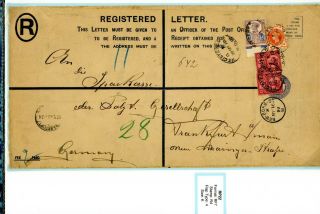 1899 Size K Registered Postal Stationery To Germany (1887 2 X 6d,  1 X 5d) (jy468)