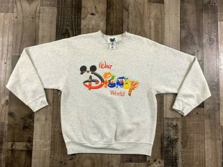 Vintage 90s Walt Disney World Large Spell Out Crewneck Pullover Sweater Us: L