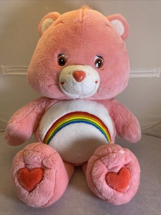 Extra Large Jumbo 26 " Care Bear Plush Cheer Bear Pink Rainbow Tummy 2002 Euc