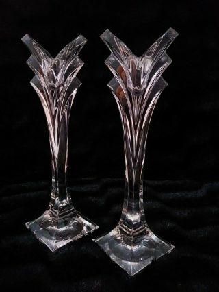 Art Deco Mikasa Lead Crystal 9.  5 " Candle Holders - Pair " Deco " - Germany