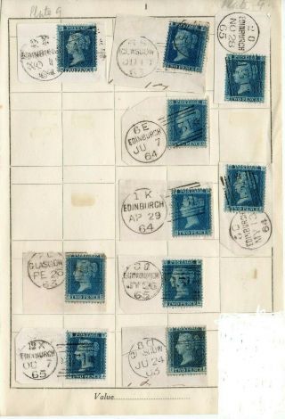 Great Britain 1858 Victoria Sg45 2d Blue Plate 9 On Piece 10 Stamps Page 1