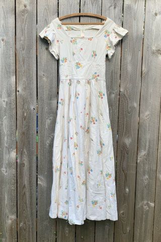 Vintage 70s Gunne Sax Style Dress Floral Print Prairie Hippie Waist 29”