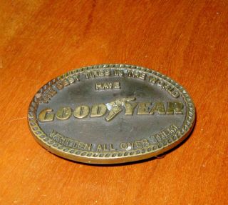 Vintage 1992 Good Year Tire Handmade Solid Brass Belt Buckle Anacortes Usa Brass