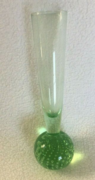 Vtg Italian Art Glass Emerald Green Bullicante Bubble Bud Vase Paperweight Base