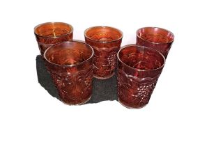 4 Marigold Carnival Glass Grapes And Vine Tumblers; 1.  Total Five (5)