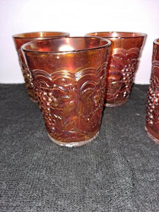 4 Marigold Carnival Glass Grapes and Vine Tumblers; 1.  Total Five (5) 3