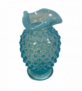 Vintage Fenton Blue Opalescent Ruffled Hobnail Small 3 3/4” Glass Vase