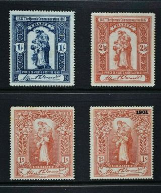 Qv,  1897 / 1901,  Four (4) Labels In Aid Of Prince Of Wales Hospital Fund.