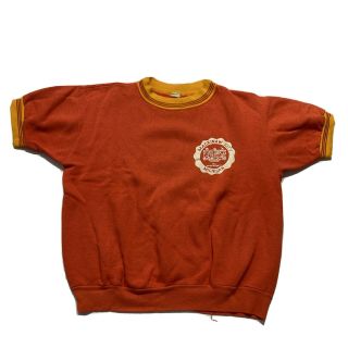 True Vintage 1970s 60s Bright Orange Crewneck Short Sleeve Sweatshirt Michigan