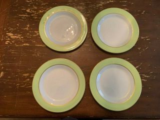 Vintage Pyrex Lime Green With Gold Trim 10 Inch Dinner Plate Set Of 4 H