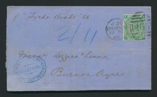 1868 Gb Qv Cover To Buenos Aires 1/ - Sg 117 Braiac Brothers Forwarding Cachet