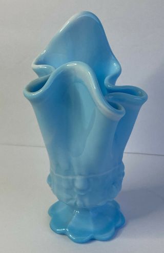 Vintage L.  G.  Wright Blue Slag Milk Glass Handkerchief Glass Vase