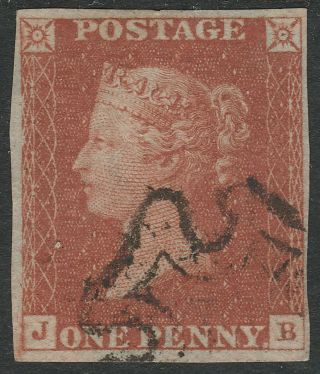 1841 Sg8 1d Orangy Red Brown Plate 38 Fine Clear Profile 4 Margins (jb)