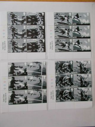 Gb 2015 Rugby World Cup Set Of 8 In Cylinder Blocks Of 6 U/m Cat £84,