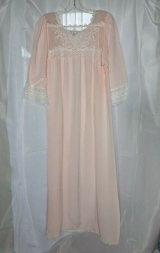 Vtg Christian Dior Floral Lace Satin Lingerie Nightgown Union Made Medium Pink