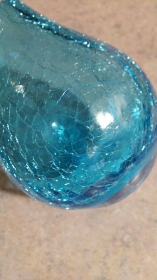 Crackle Vintage Hand Blown Crack Glass Fruit Pear Exclcondtn Folk Art Blue