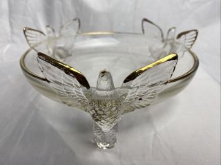 Jeanette 7 " Eagle Footed Bowl Clear Depression Glass Gold Trim 3 Birds Vintage
