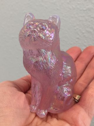 Mosser Pink Carnival Glass Sitting Cat Kitty Figurine