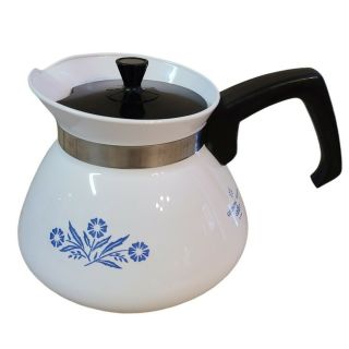 Vintage Corning Ware Coffee / Tea Pot Kettle W/ Lid - Blue Cornflower - 6 Cups