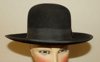 Vtg 50s 60s Mens Black Western Cowboy Wide Brim Round Crown Fur Felt Hat 6 7/8