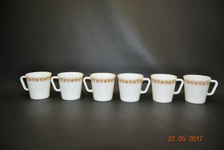 6 - Pyrex Butterfly Gold D Handle Coffee Mug Cups White Milk Glass 1410 300 Ml