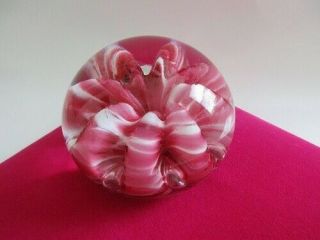 Joe St Clair Art Glass Paperweight Pink & White Controlled Bubbles Signed