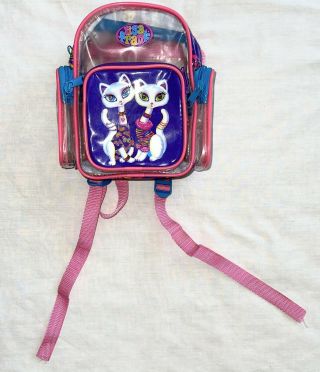 Vtg Lisa Frank Roxie & Rollie Siamese Cats Mini Backpack Clear Vinyl