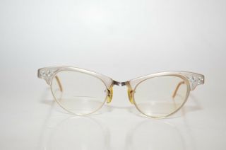 Vintage Artcraft Eyeglasses Frames Cateye Etched Aluminum 4 - 5 1/4 U.  S.  A.  1950s