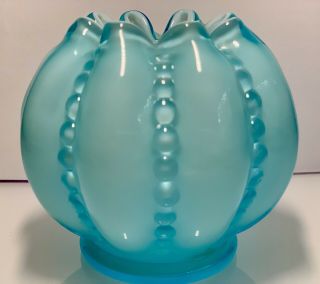 Vintage Fenton Glass Fern And Daisy Blue Glass Rose Bowl