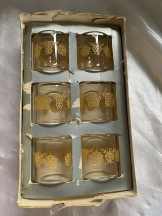 Set Of 6 Vintage Pyrex Butterfly Gold Napkin Rings Corning Glass Corelle W/ Box