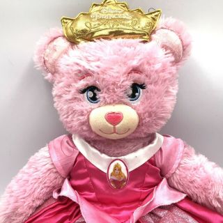 Build A Bear Disney Princess Pink Sparkle Bear Aurora dress light up crown music 2