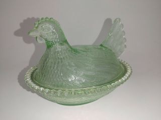 Vintage Mid Century Light Green Hen On A Nest 7.  5 " Covered Dish Indiana Glass